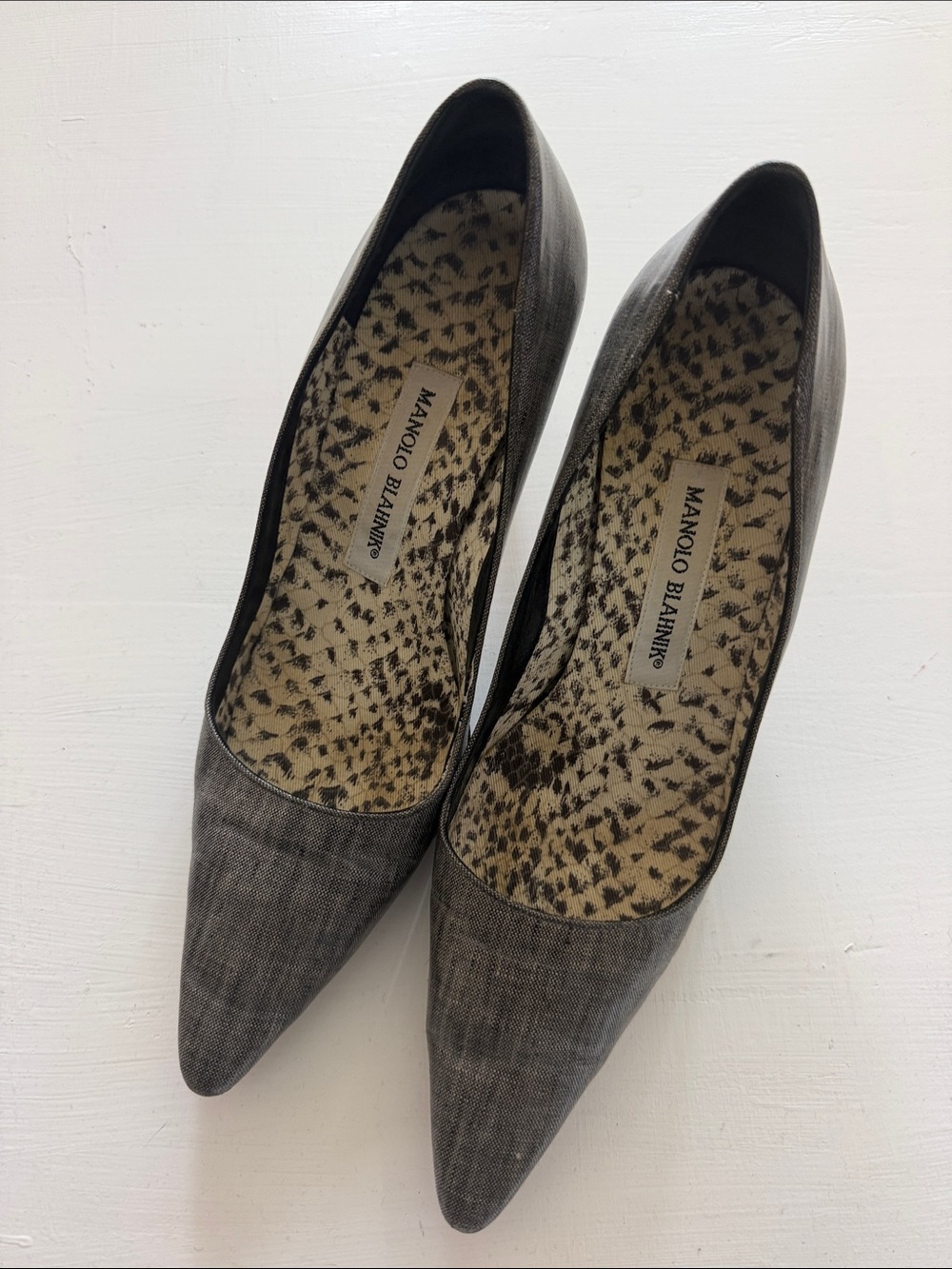 Manolo Blahnik Charcoal Gray Pointed-Toe Pumps